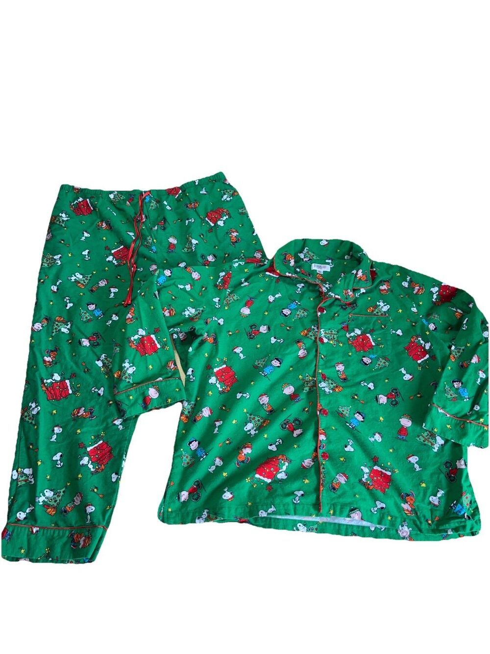 Peanuts Snoopy Charlie Brown Christmas Flannel Lounge Pajama Set Pants Shirt XXL